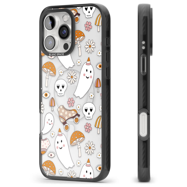 Cute Ghost and Skulls Pattern Black Impact Magsafe Phone Case for iPhone 16 Pro, iPhone 16 Pro Max