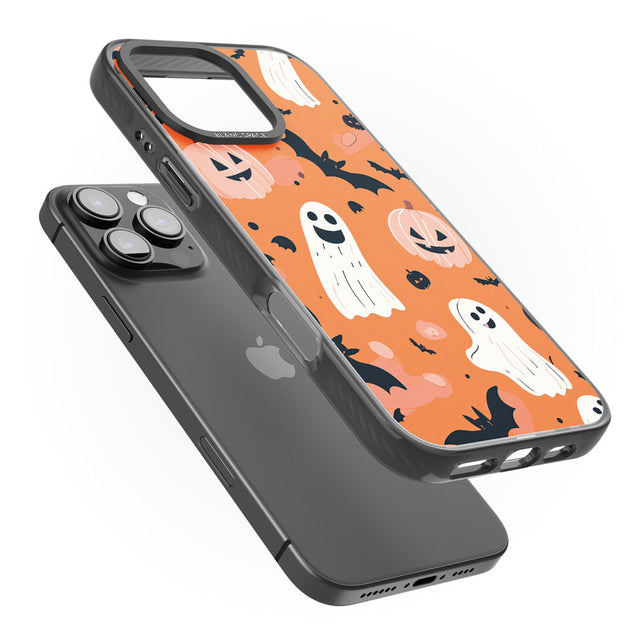 Orange Halloween Pattern Black Impact Magsafe Phone Case for iPhone 16 Pro, iPhone 16 Pro Max