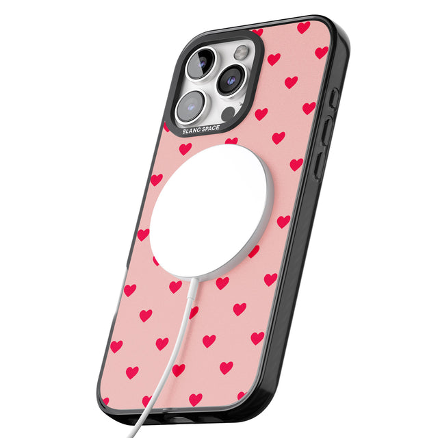 iPhone 16 Pro Max Small Heart Pattern: Red & Pink Black Impact Phone Case