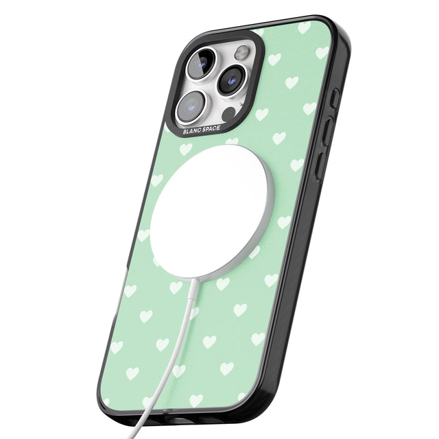 iPhone 16 Pro Max Small Heart Pattern: Green Black Impact Phone Case