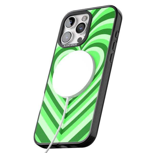 iPhone 16 Pro Max Green Heart Illusion Black Impact Phone Case