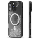 iPhone 16 Pro Max White Henna Botanicals Black Impact Phone Case