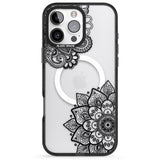 iPhone 16 Pro Max Black Henna Florals Black Impact Phone Case