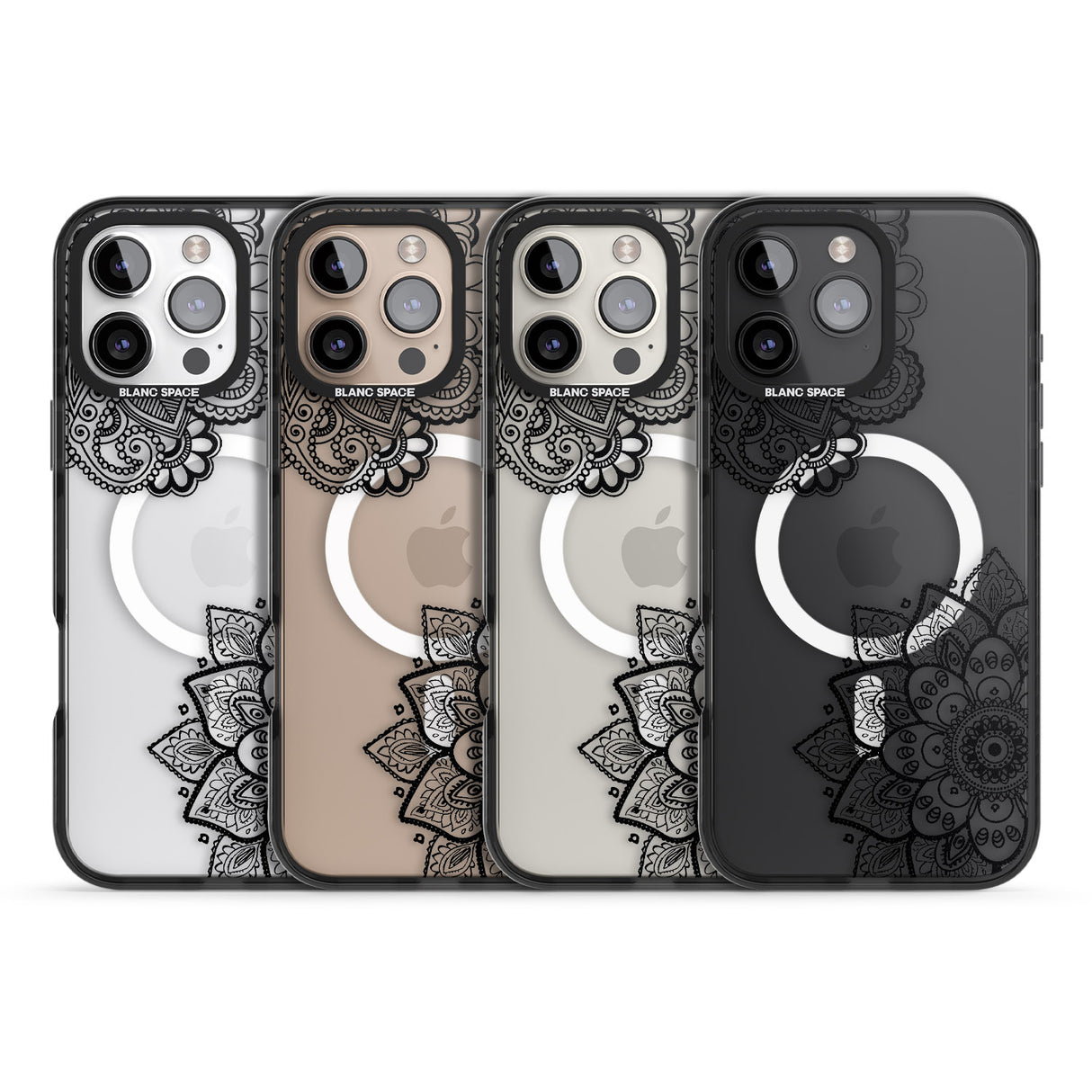 iPhone 16 Pro Max Black Henna Florals Black Impact Phone Case