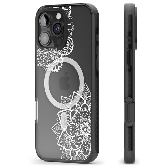 iPhone 16 Pro Max White Henna Florals Black Impact Phone Case