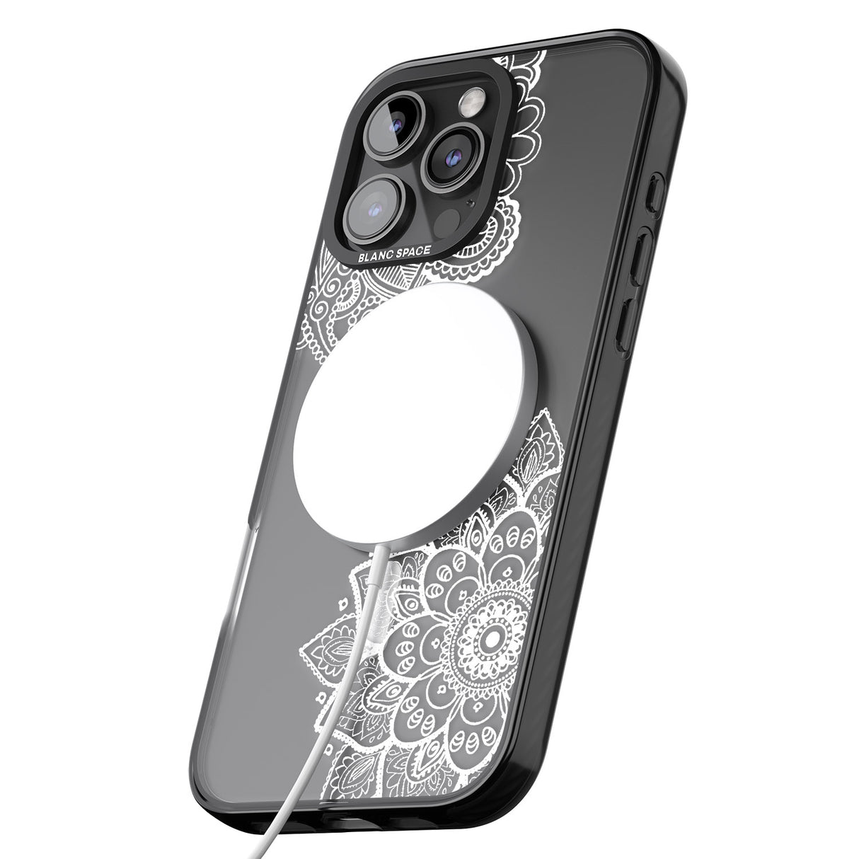 iPhone 16 Pro Max White Henna Florals Black Impact Phone Case