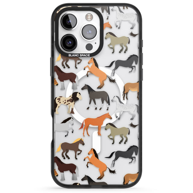 iPhone 16 Pro Max Horse Pattern Black Impact Phone Case