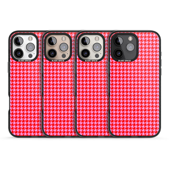 iPhone 16 Pro Max Neon Pink & Red Houndstooth Pattern Black Impact Phone Case