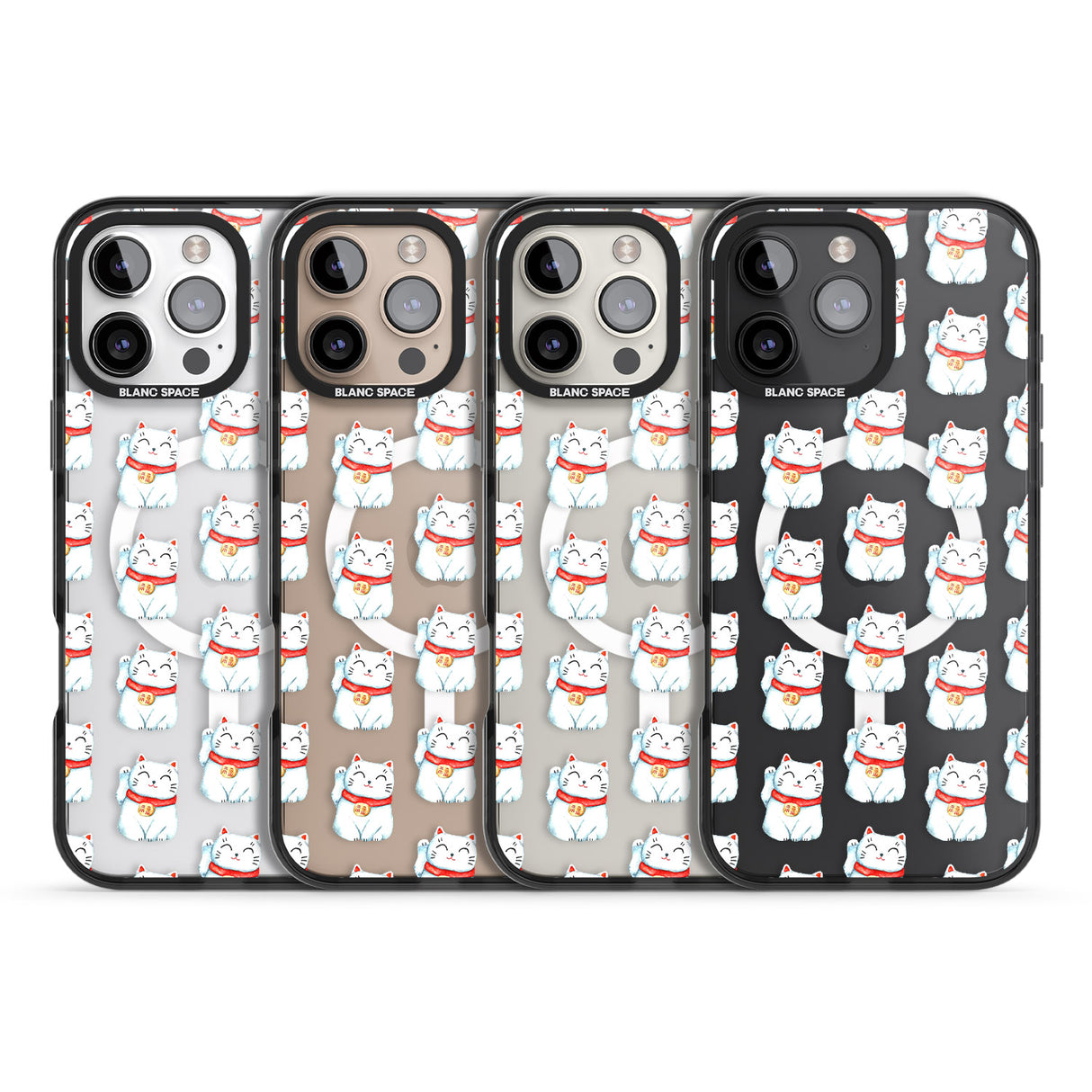 iPhone 16 Pro Max Lucky Cat Maneki-Neko Japanese Pattern Black Impact Phone Case