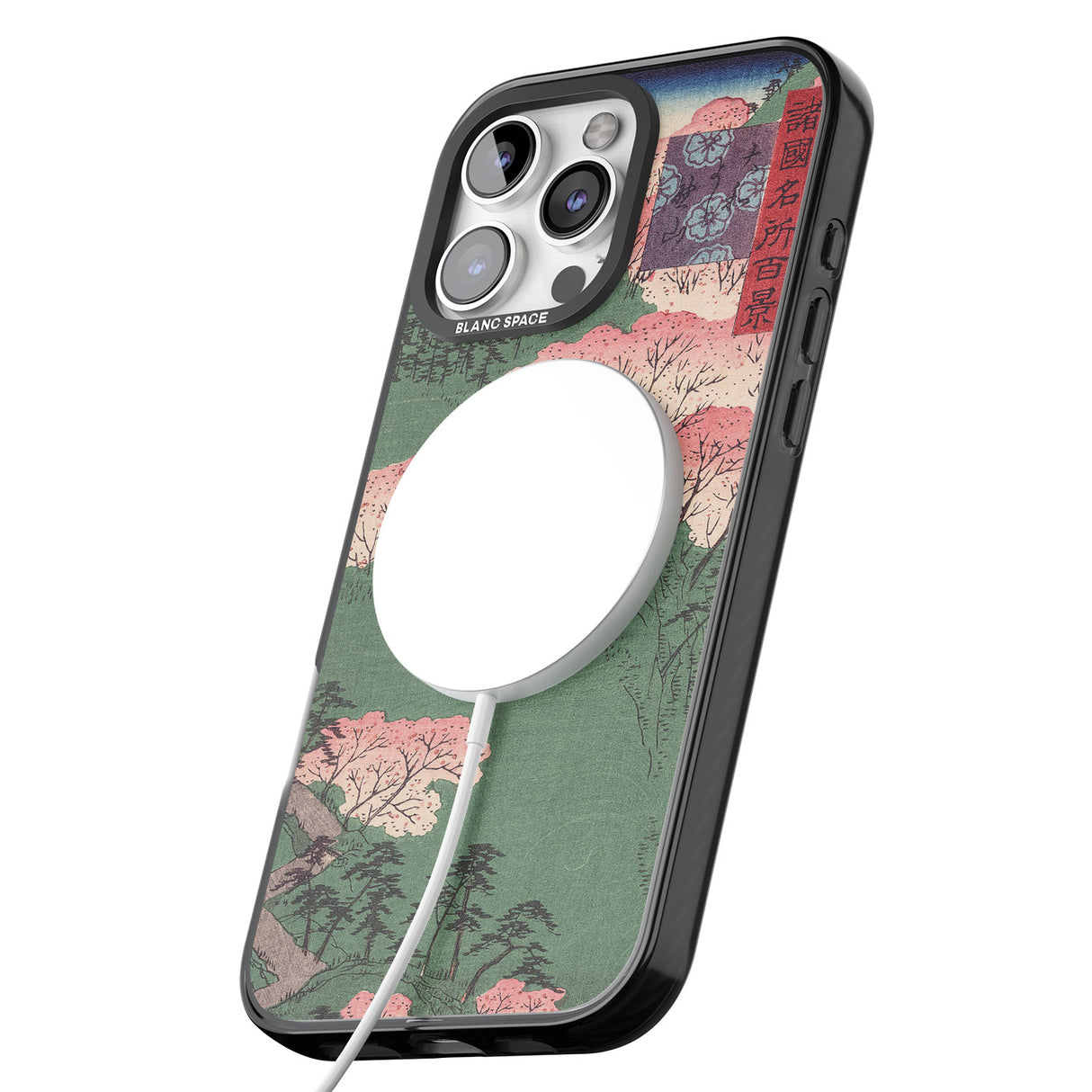 iPhone 16 Pro Max Japanese Illustration Cherry Blossom Forest Black Impact Phone Case