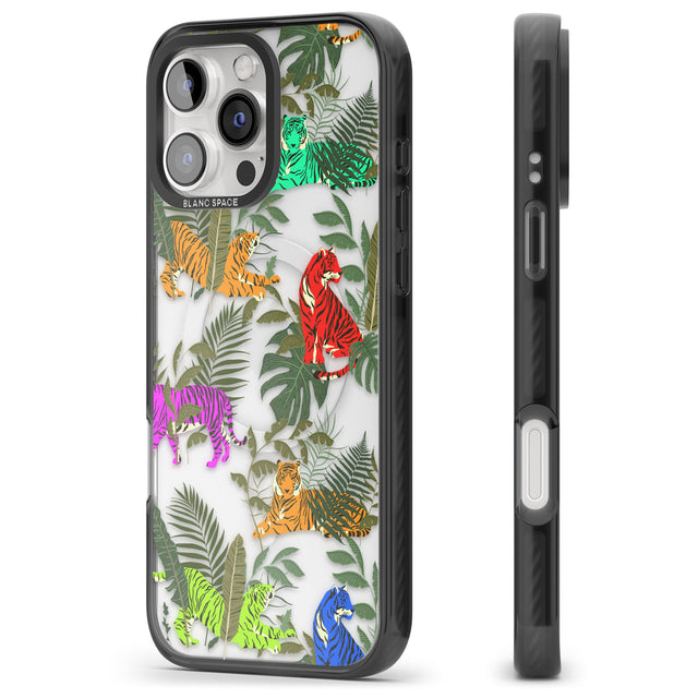 iPhone 16 Pro Max Colourful Tiger Jungle Cat Pattern Black Impact Phone Case