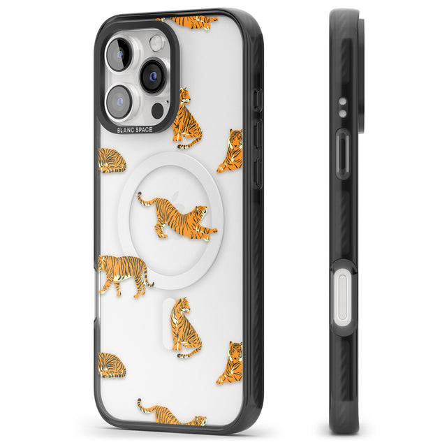 iPhone 16 Pro Max Clear Tiger Jungle Cat Pattern Black Impact Phone Case