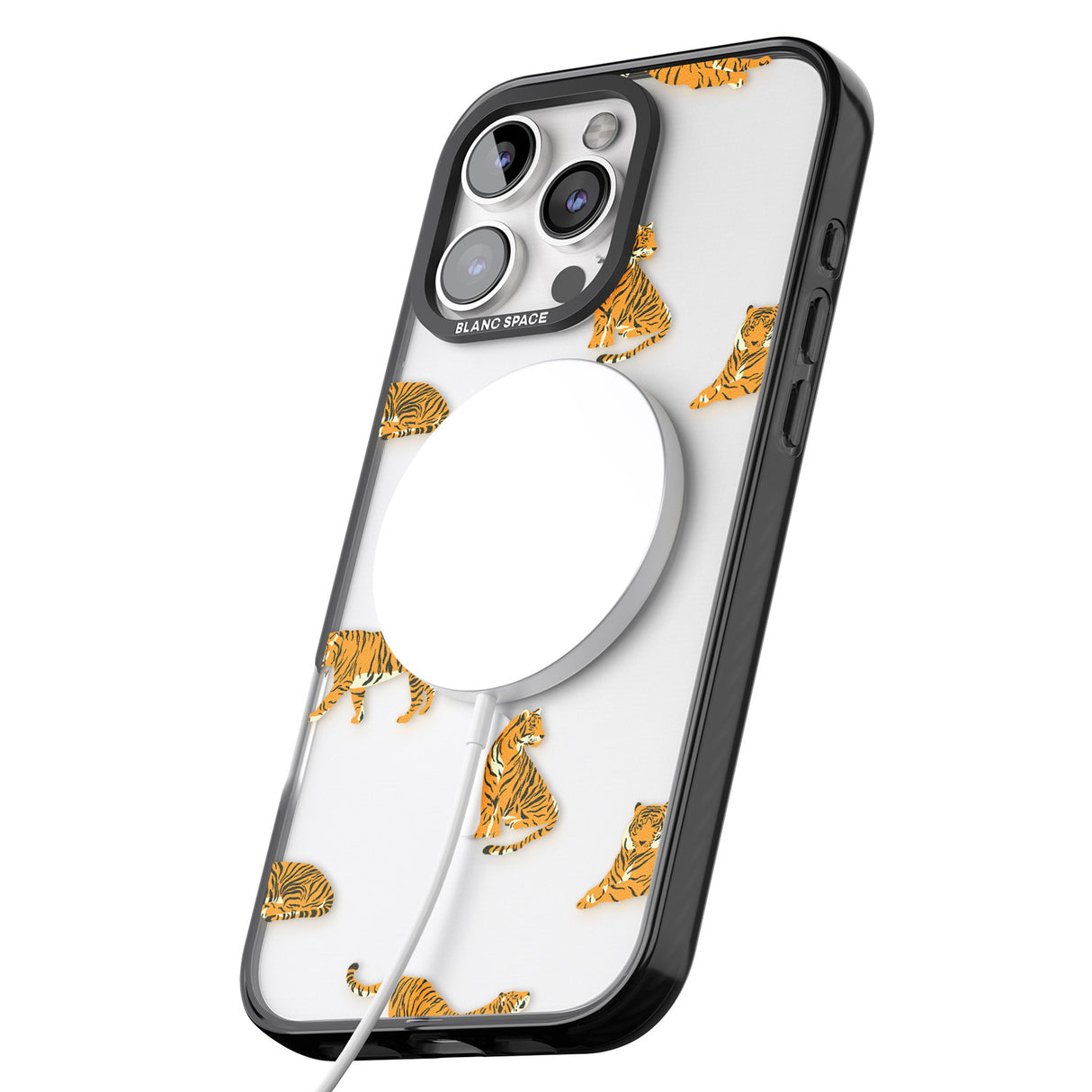 iPhone 16 Pro Max Clear Tiger Jungle Cat Pattern Black Impact Phone Case