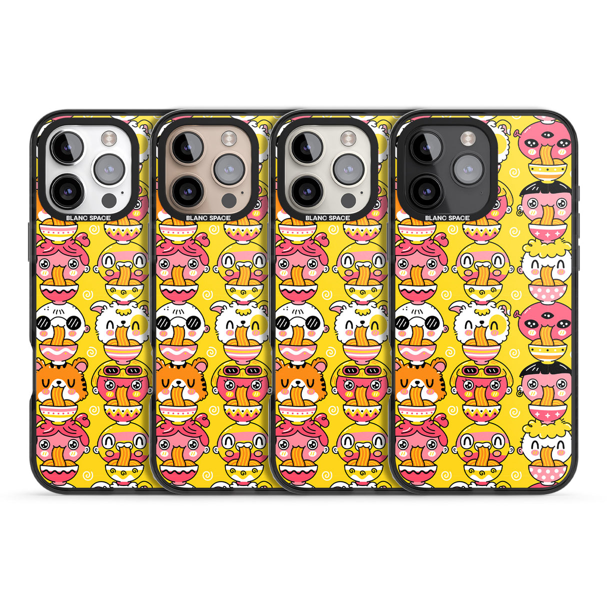 iPhone 16 Pro Max Ramen Noodle Kawaii Pattern Black Impact Phone Case