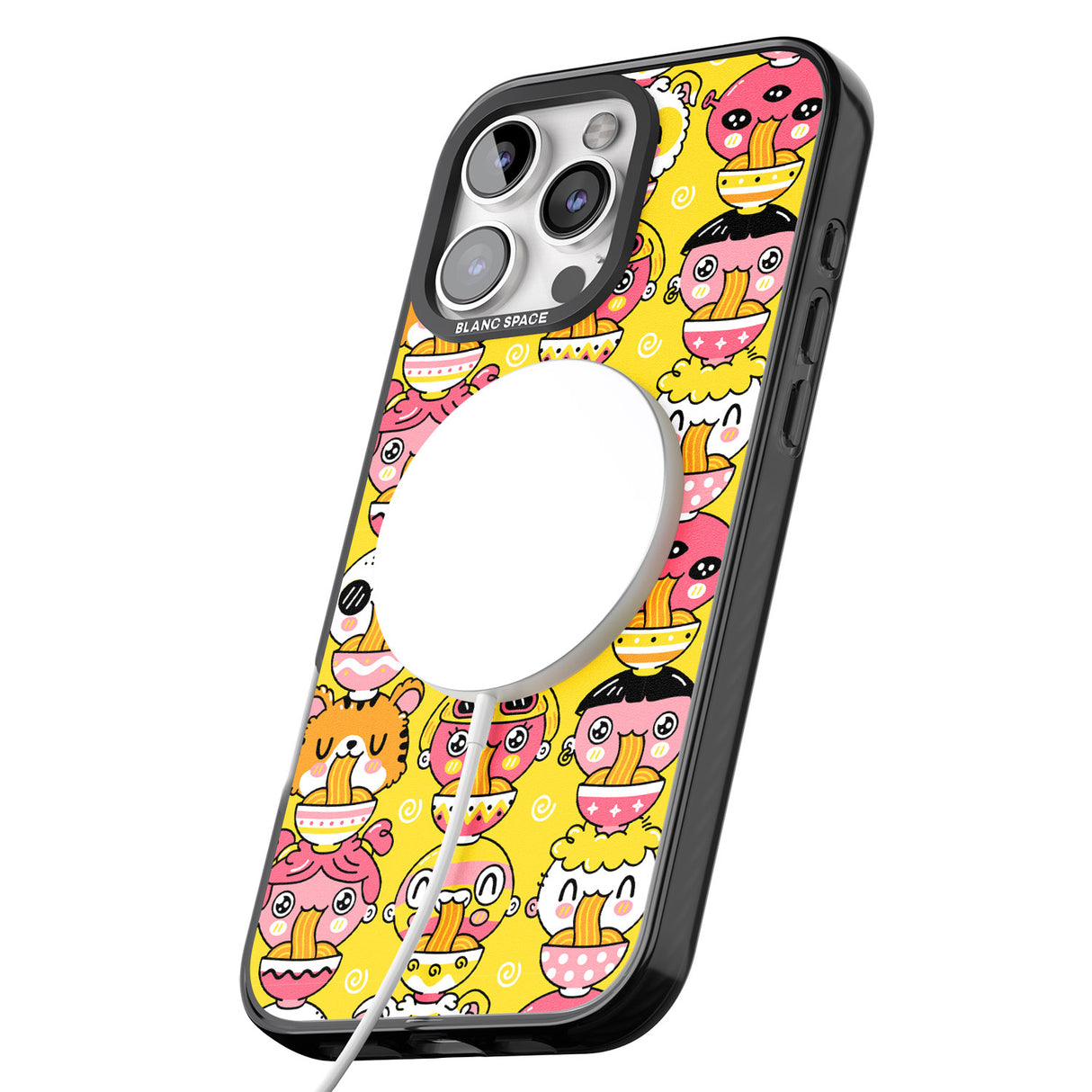 iPhone 16 Pro Max Ramen Noodle Kawaii Pattern Black Impact Phone Case