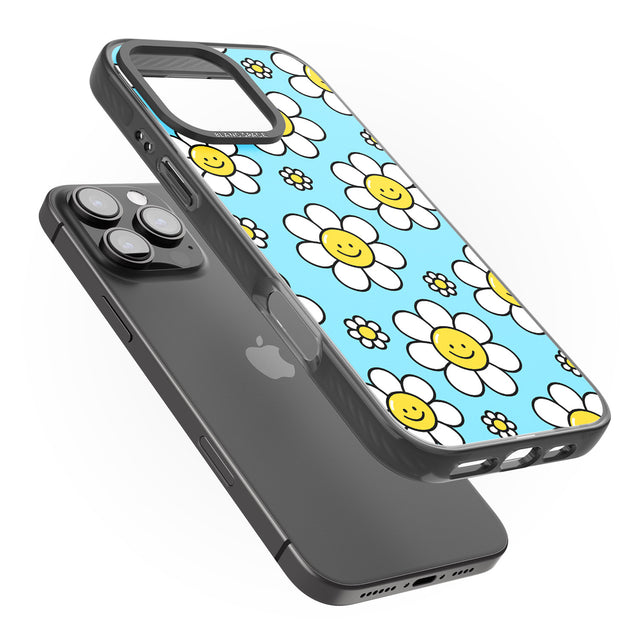 iPhone 16 Pro Max Daisy Faces Kawaii Pattern Black Impact Phone Case