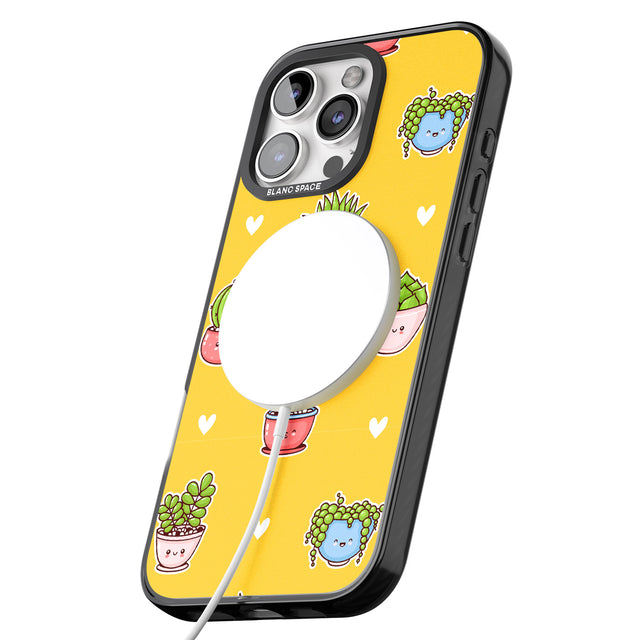 iPhone 16 Pro Max Plant Faces Kawaii Pattern Black Impact Phone Case