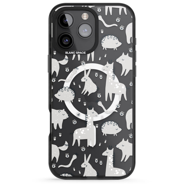 iPhone 16 Pro Max Adorable Mixed Animals Pattern (Clear) Black Impact Phone Case