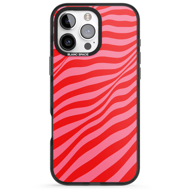 iPhone 16 Pro Max Pink & Red Distorted Line Black Impact Phone Case