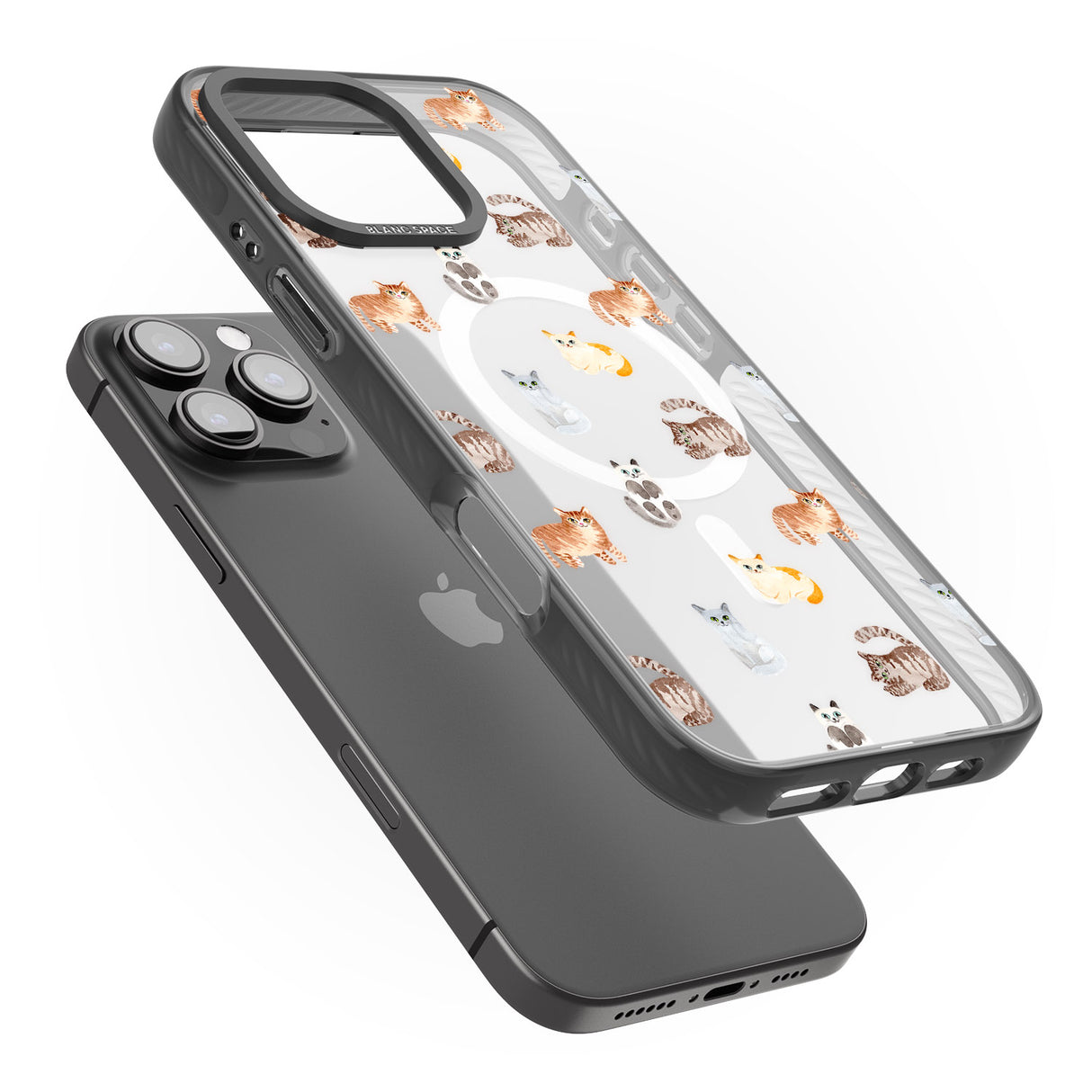 iPhone 16 Pro Max Cute Cat Pattern - Clear Black Impact Phone Case