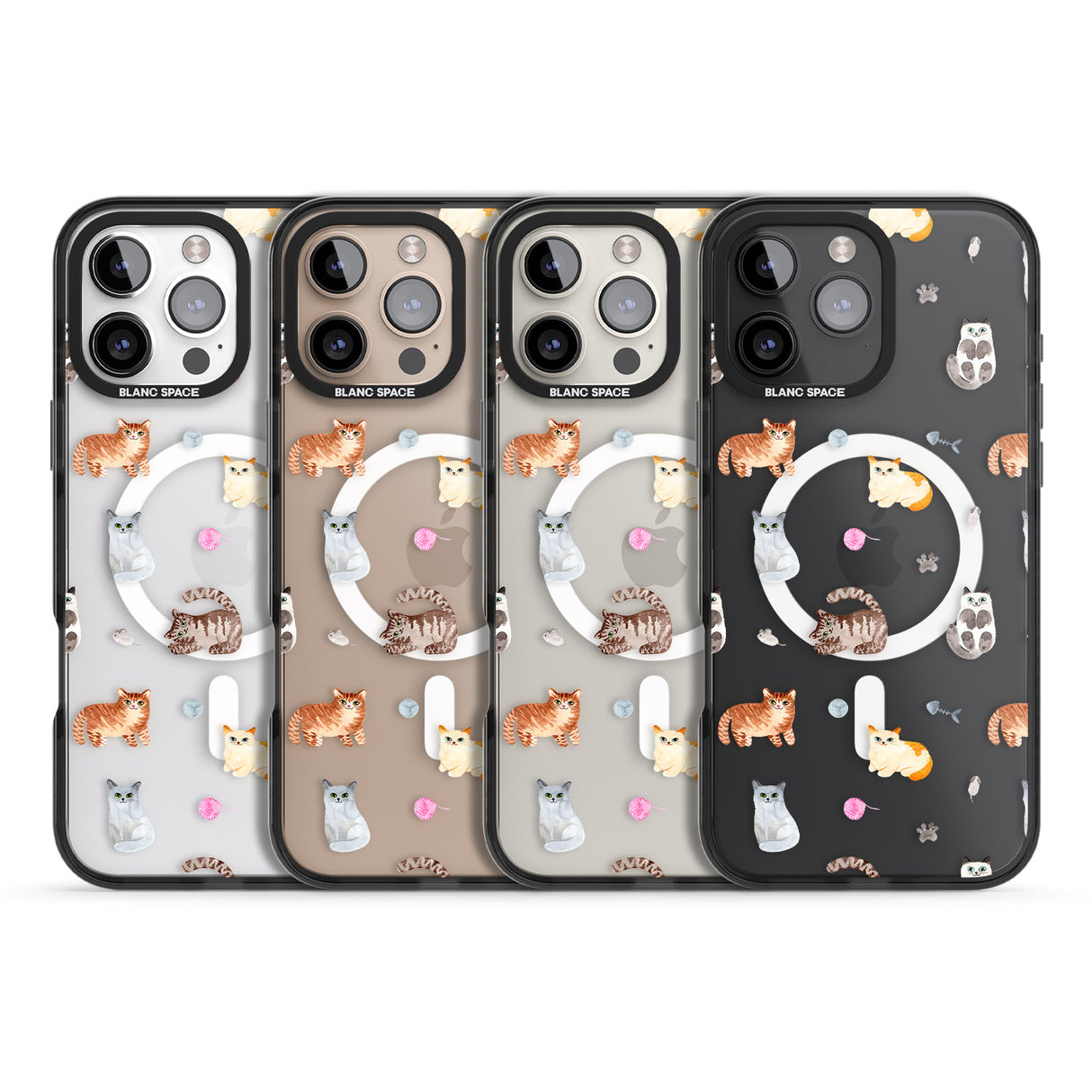 iPhone 16 Pro Max Cats with Toys - Clear Black Impact Phone Case