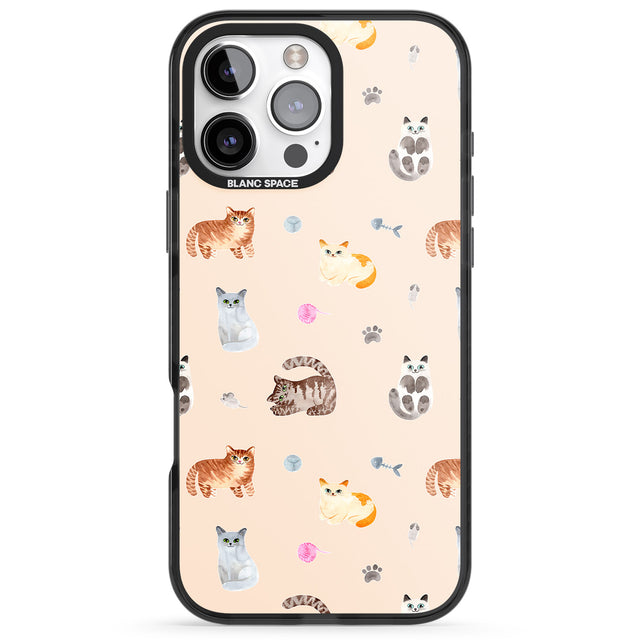 iPhone 16 Pro Max Cats with Toys Black Impact Phone Case