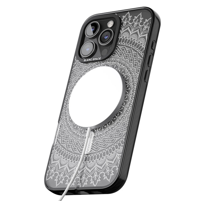 iPhone 16 Pro Max Large White Mandala Design Black Impact Phone Case