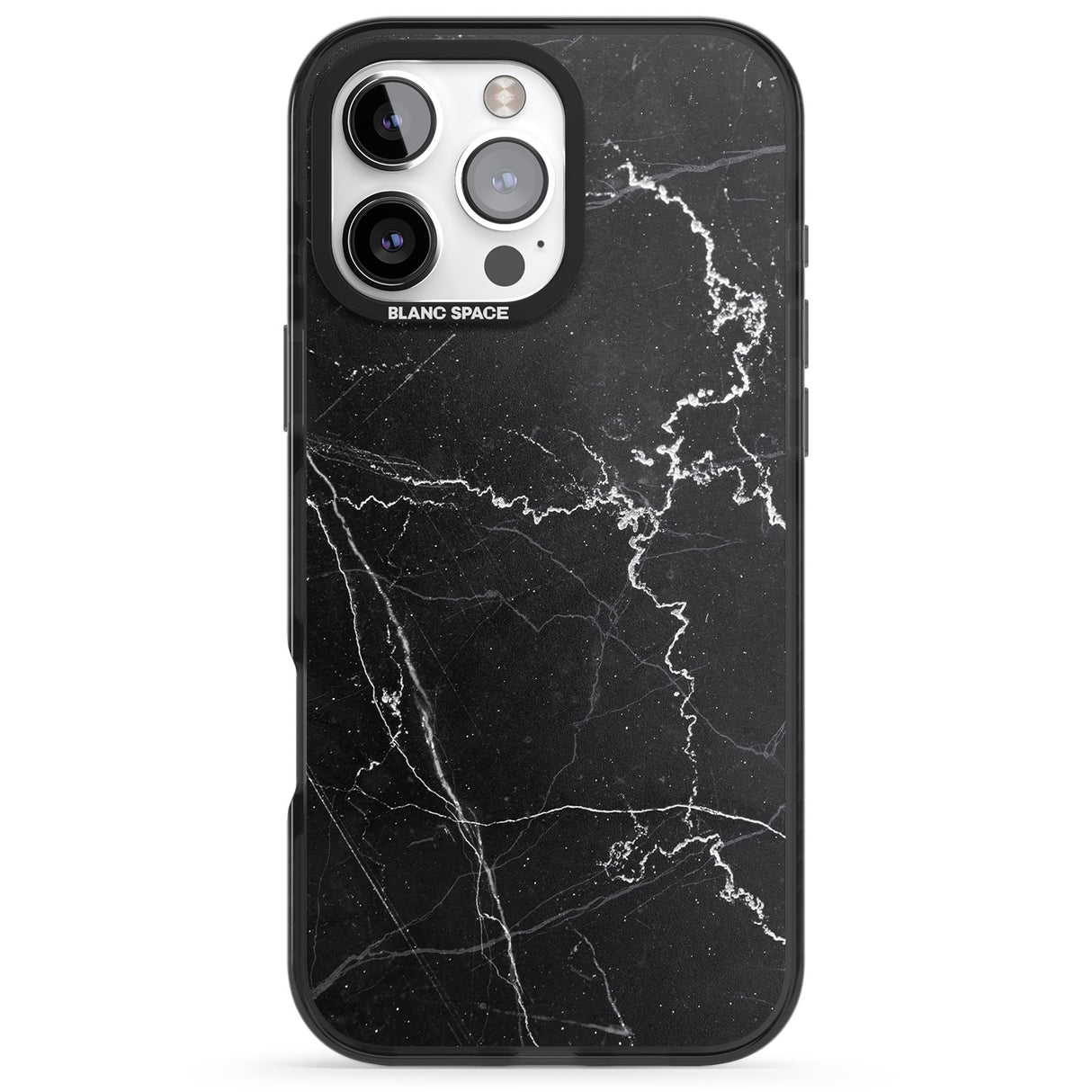 iPhone 16 Pro Max Bold Black Marble with White Texture Black Impact Phone Case