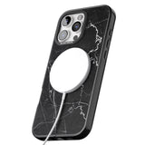 iPhone 16 Pro Max Bold Black Marble with White Texture Black Impact Phone Case