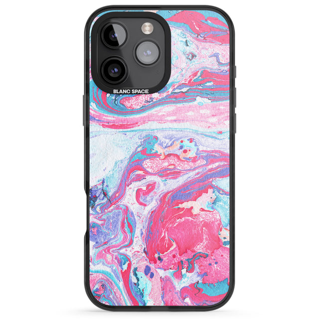 iPhone 16 Pro Max Pink, Blue & Purple Marbled Paper Pattern Black Impact Phone Case