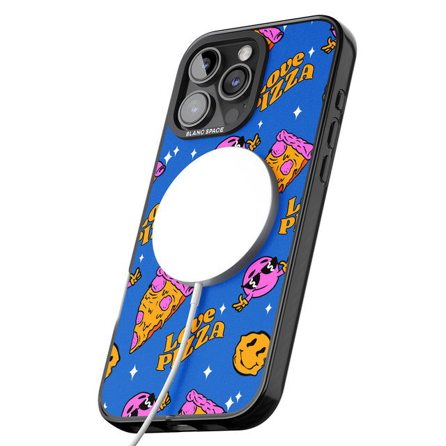 iPhone 16 Pro Max Psychedelic Love Pizza Pattern Black Impact Phone Case