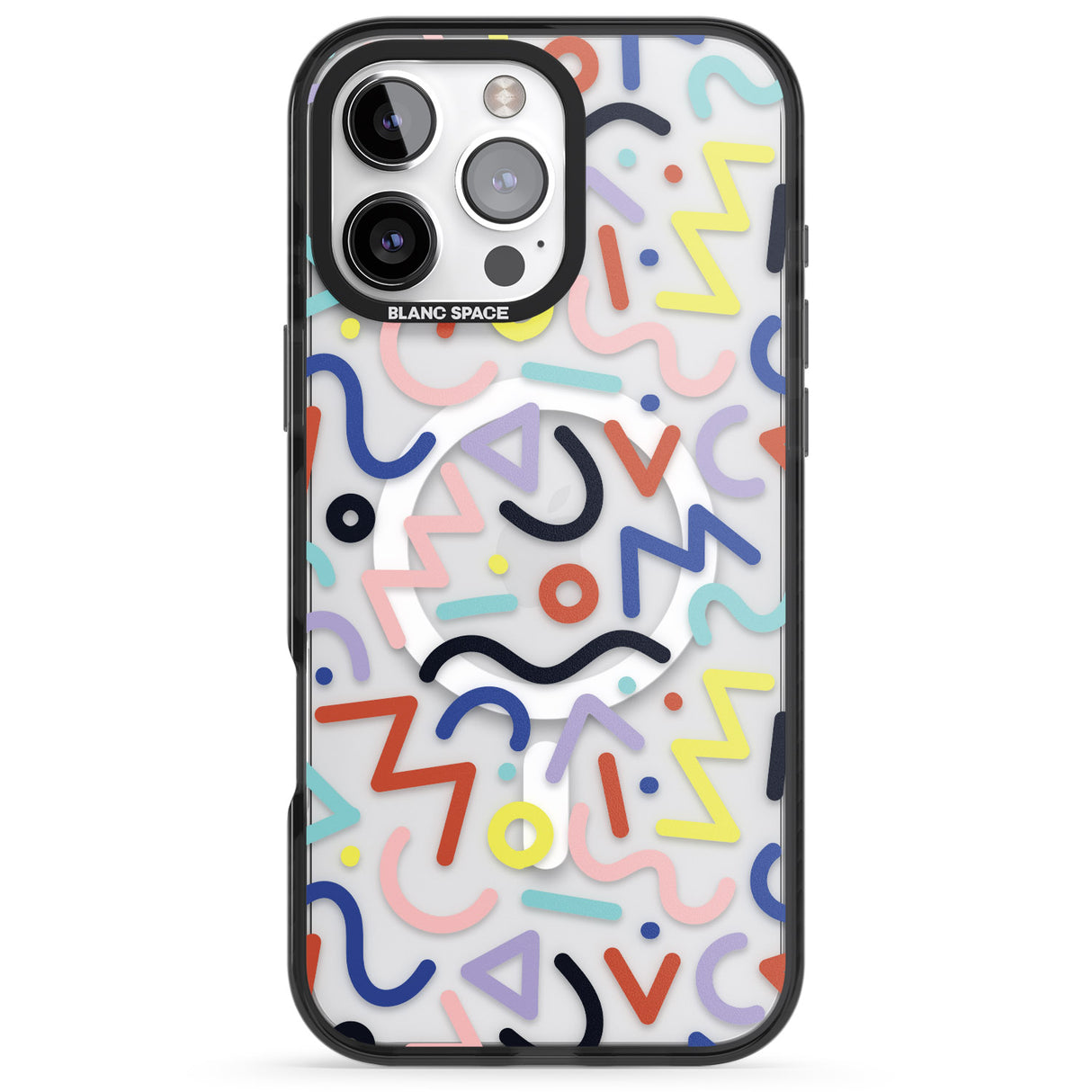 iPhone 16 Pro Max Colourful Squiggles Memphis Retro Pattern Design Black Impact Phone Case