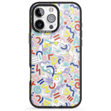 iPhone 16 Pro Max Colourful Mixed Shapes Retro Pattern Design Black Impact Phone Case