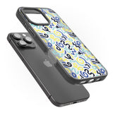 iPhone 16 Pro Max Blue & Yellow Shapes Memphis Retro Pattern Design Black Impact Phone Case