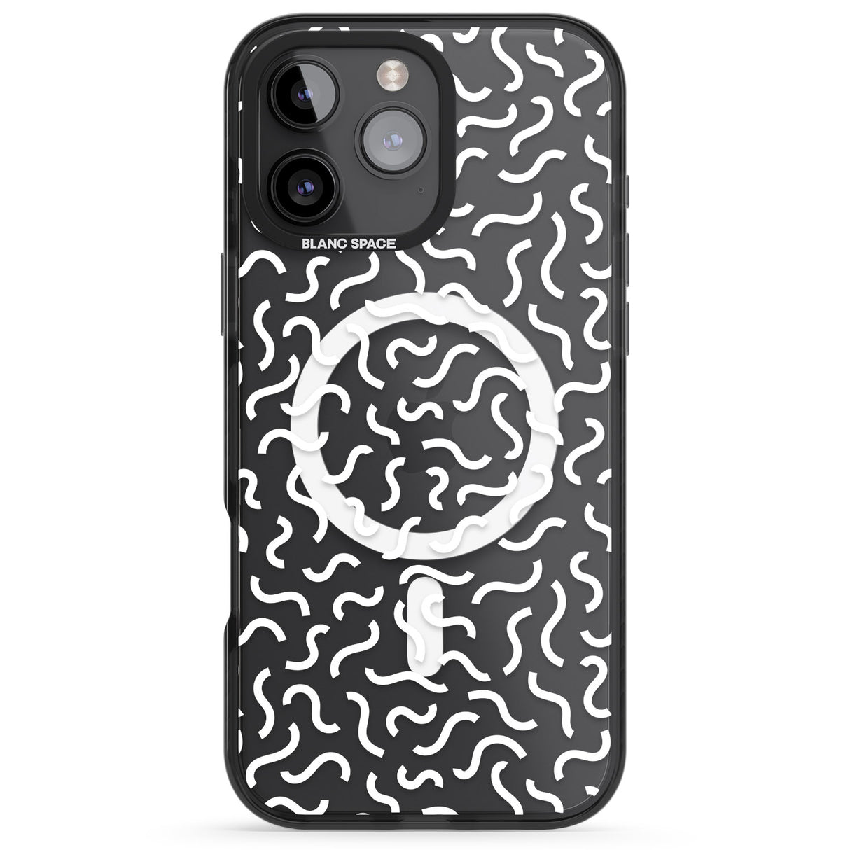 iPhone 16 Pro Max White Wavy Squiggles Memphis Retro Pattern Design Black Impact Phone Case