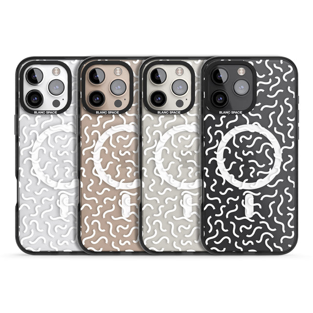 iPhone 16 Pro Max White Wavy Squiggles Memphis Retro Pattern Design Black Impact Phone Case