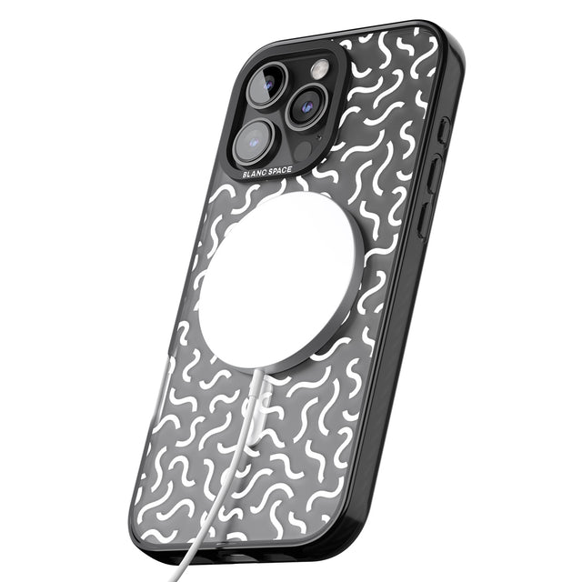 iPhone 16 Pro Max White Wavy Squiggles Memphis Retro Pattern Design Black Impact Phone Case