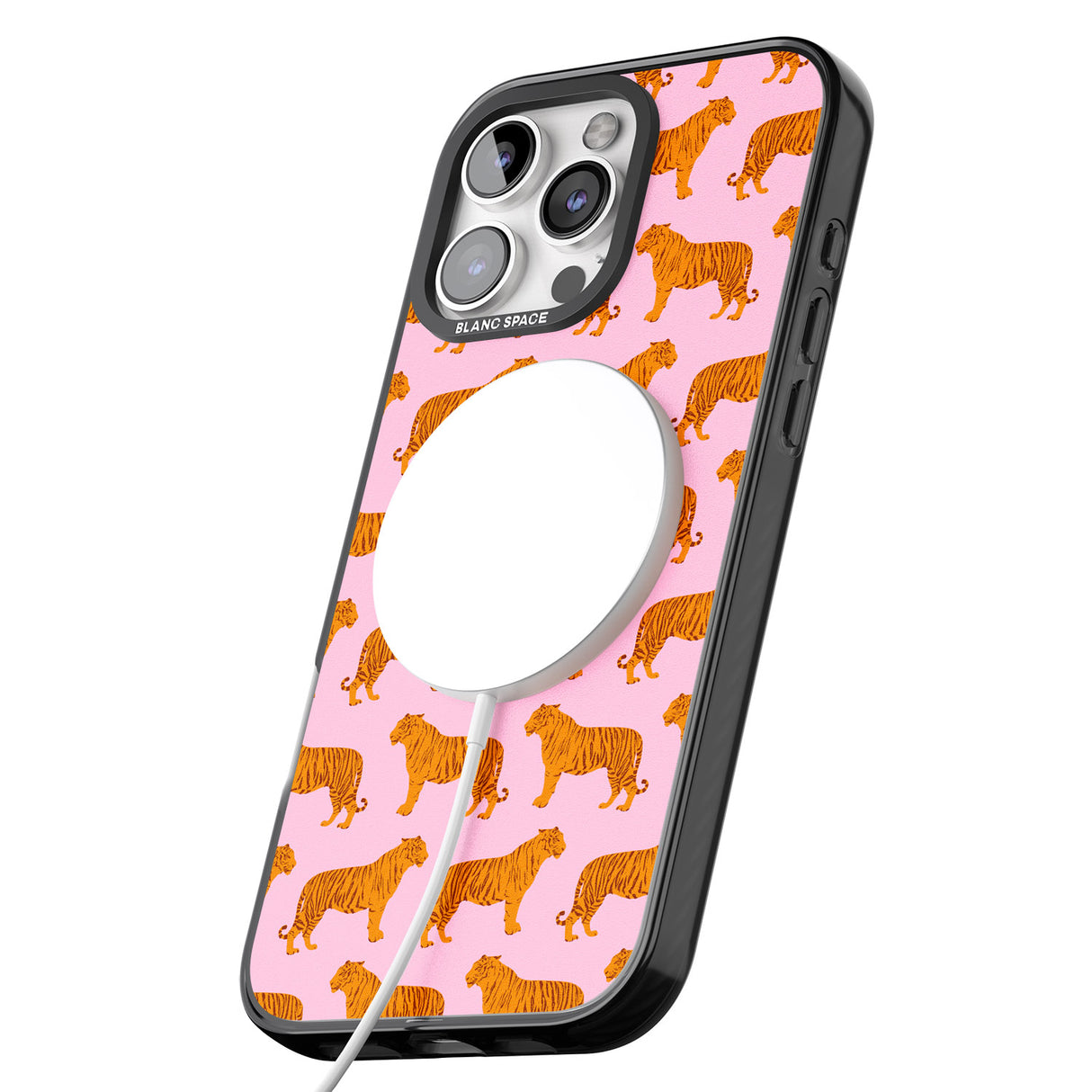 iPhone 16 Pro Max Tigers on Pink Pattern Black Impact Phone Case