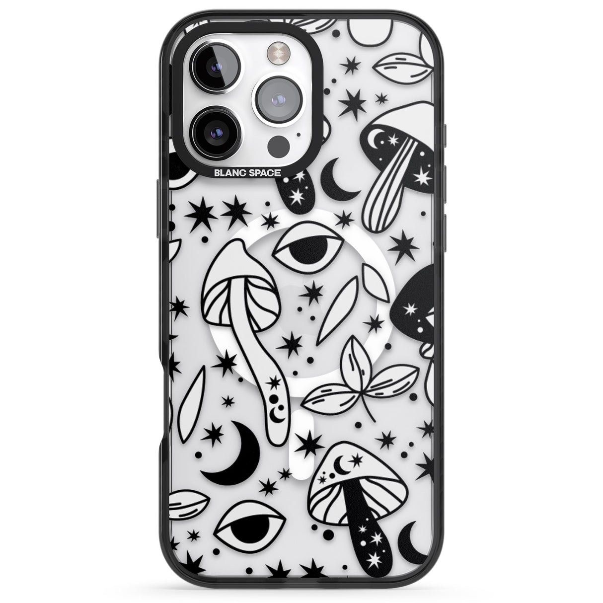 iPhone 16 Pro Max Psychedelic Mushrooms Pattern Black Impact Phone Case