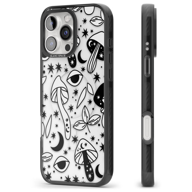 iPhone 16 Pro Max Psychedelic Mushrooms Pattern Black Impact Phone Case