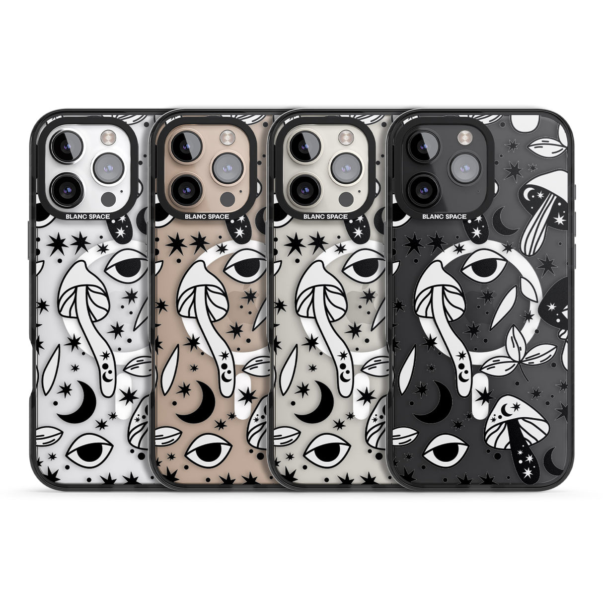 iPhone 16 Pro Max Psychedelic Mushrooms Pattern Black Impact Phone Case