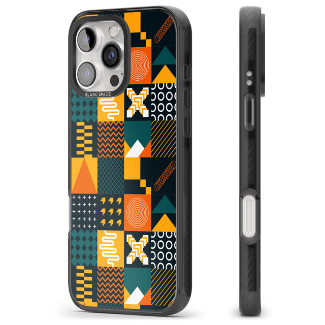 iPhone 16 Pro Max Funky Geometric Patterns: Orange & Dark Green Black Impact Phone Case