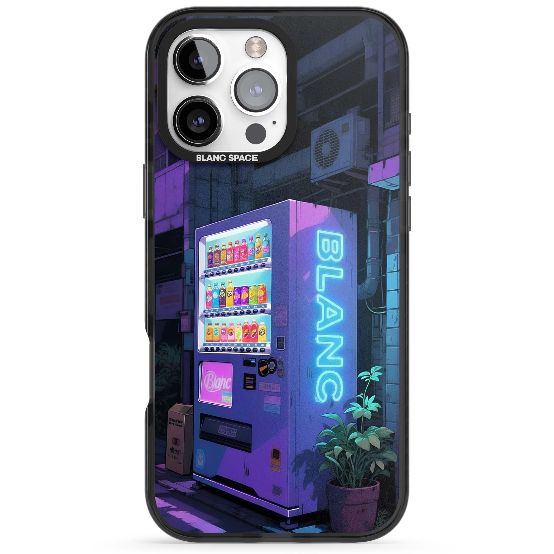 Shibuya Glow Japanese iPhone case featuring a glowing Tokyo vending machine, neon signage, and moody purple alleyway | Black Impact Magsafe case for iPhone 16 Pro, iPhone 16 Pro Max