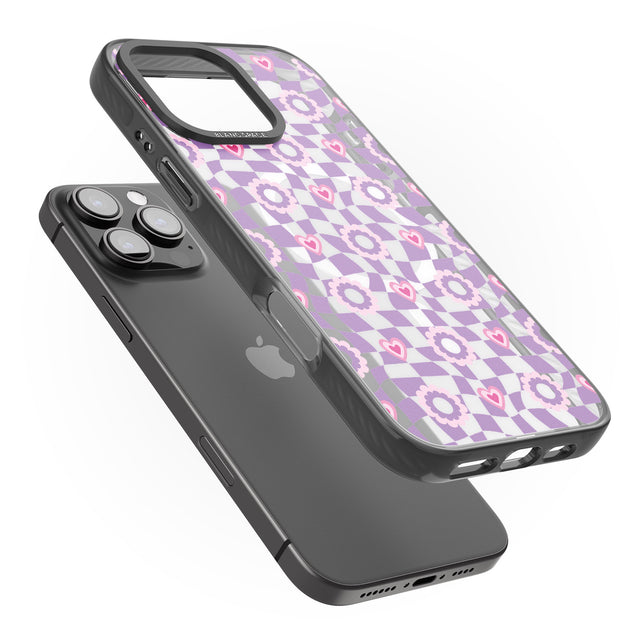 iPhone 16 Pro Max Checkered Love Pattern Black Impact Phone Case