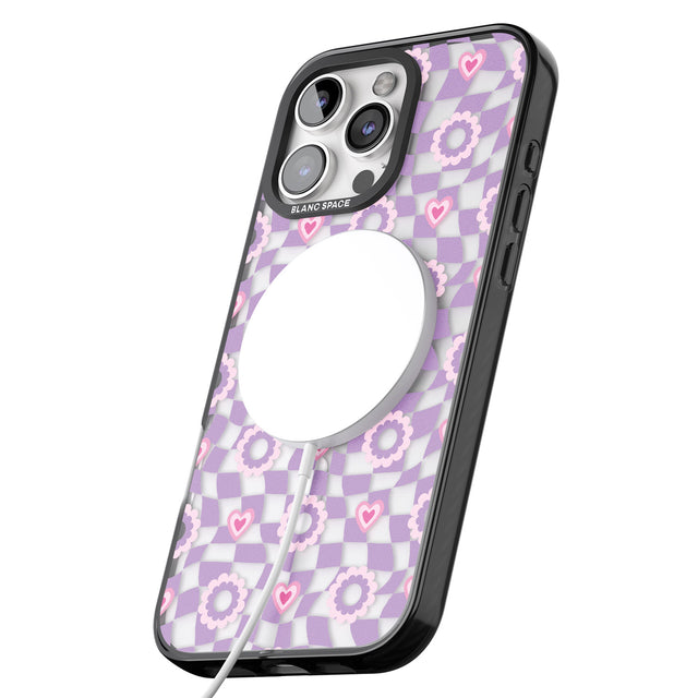 iPhone 16 Pro Max Checkered Love Pattern Black Impact Phone Case