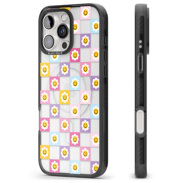 iPhone 16 Pro Max Daisy Squares Pattern Black Impact Phone Case