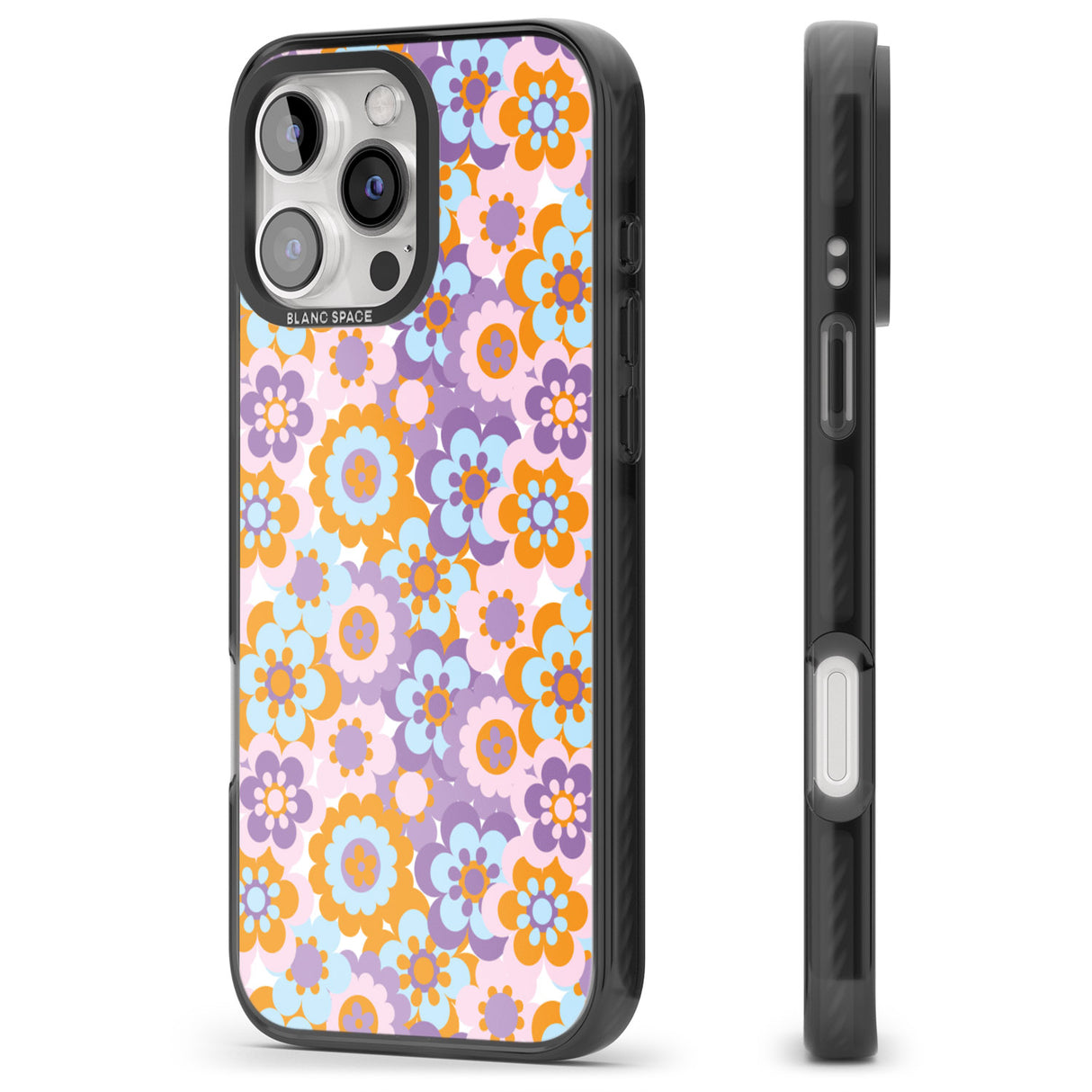 iPhone 16 Pro Max Flower Power Pattern Black Impact Phone Case