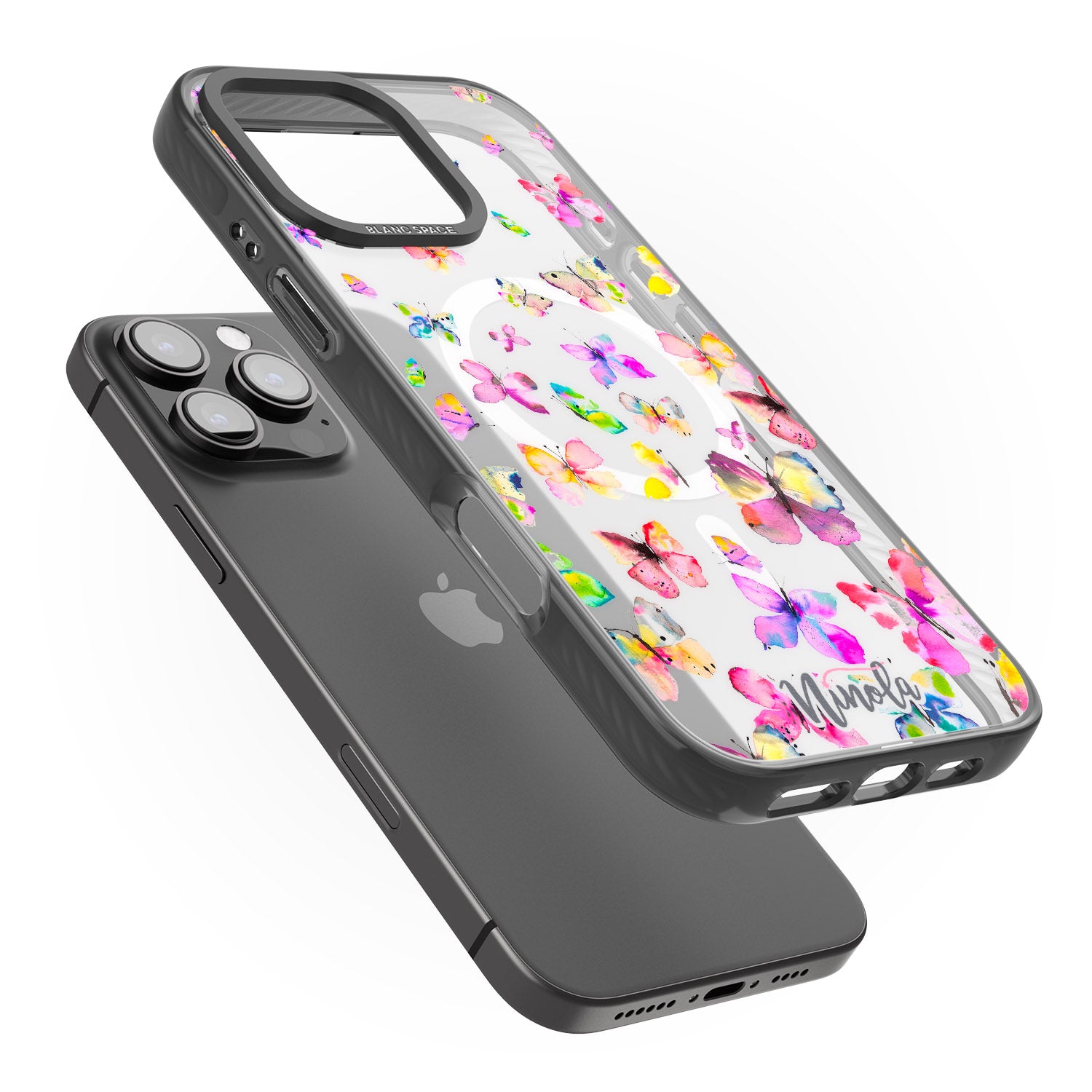 iPhone 16 Pro Max Watercolor Butterflies Black Impact Phone Case