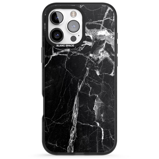 iPhone 16 Pro Max Black Onyx Marble Texture Black Impact Phone Case