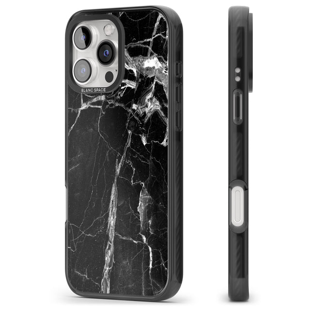 iPhone 16 Pro Max Black Onyx Marble Texture Black Impact Phone Case